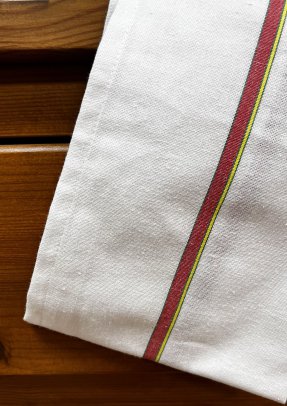 Torchon/Essuie-Verres - TOB-0221 - Blanc avec liteaux rouge/vert/jaune